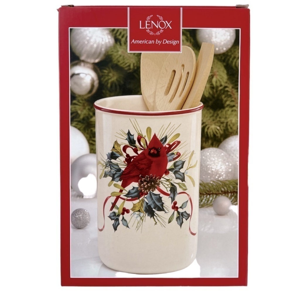 Lenox Winter Greetings Utensil Crock with Wooden Servers